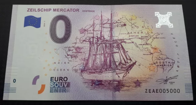 Billet 0 euro Souvenir Zeilschip Mercator Numéro 5000 Belgique 2018 ZEAE