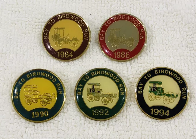 5 x Bay To Birdwood Run Badges - 1984, 1986, 1990, 1992, 1994