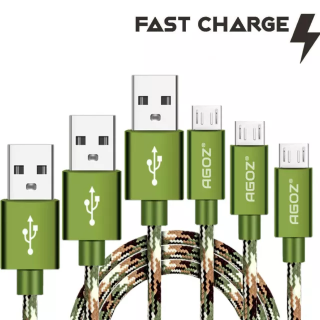 3 Pack Camo 4ft,6ft,10ft Micro USB Cable FAST Charging Charger Cord for Samsung