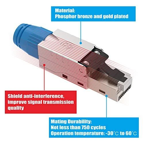 Fiche Ethernet Sans Outil Connecteurs RJ45 Sans Outil VCELINK - Lot De 4 - Cat7/Cat6A Blindé - 10Gbps - Installation Facile Rj45 Cat 7