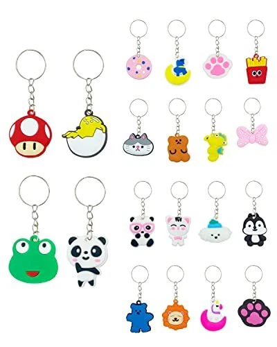 100pcs Cartoon Keychain for Kids Party Favors, Mini Cute Keyring for