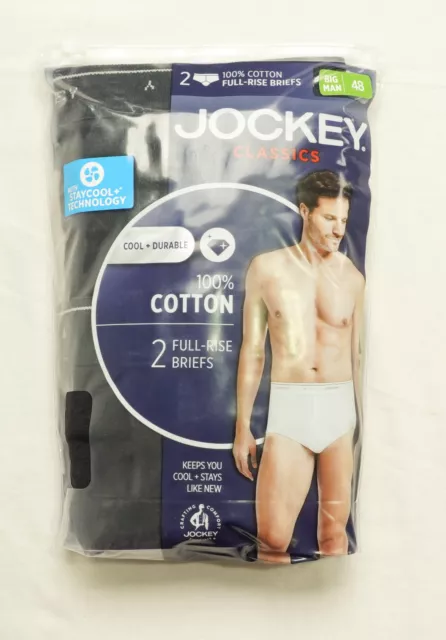 Jockey Men's 2-Pack Cotton Full Rise Brief Underwear WC3 Black Size 48 NWT