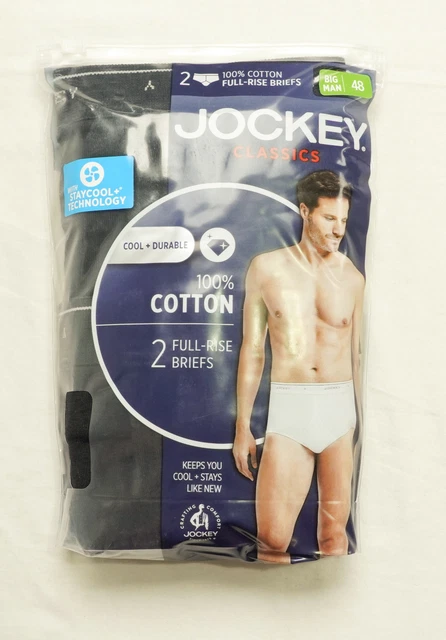 Jockey Men's 2-Pack Cotton Full Rise Brief Underwear WC3 Black Size 48 NWT