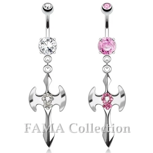 FAMA 316L Surgical Steel Axe with CZ Female Symbol Dangle Navel Belly Ring