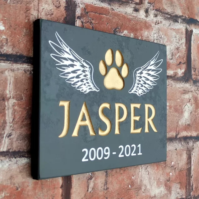 Placa conmemorativa de mascotas personalizada tumba de pizarra marcador de lápida nombre de perro o gato 2