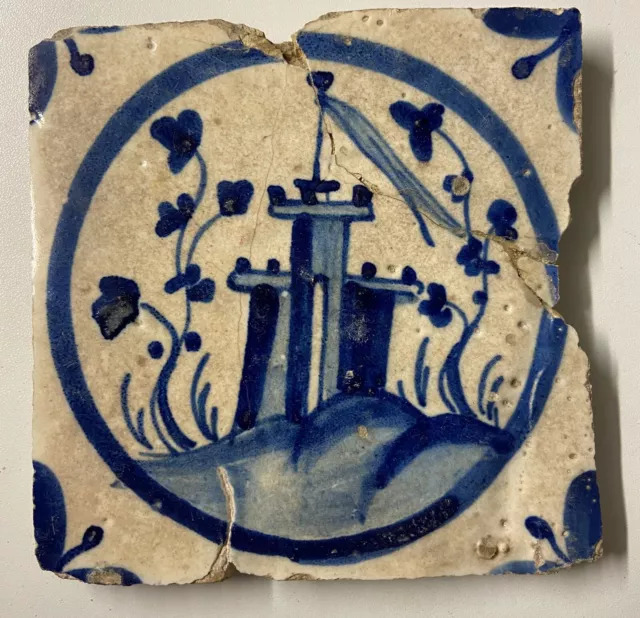 antike Fliese antique tile Portugal Azulejos 17.Jhd. Kachel Delft Tile selten