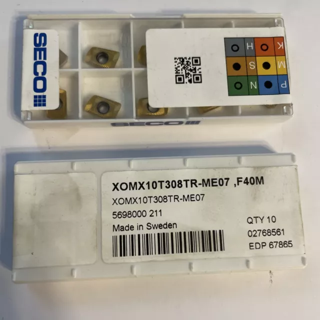 XOMX10T308TR-ME07 F40M SECO CARBIDE MILLING INSERTS 10pcs VAT Invoice