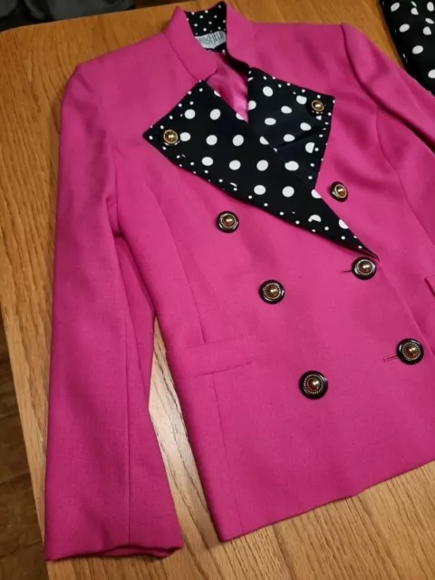 Chaqueta Traje Falda Rosa Cerise Lunares Vintage Dos Piezas Talla 8-10 Mansfield 3