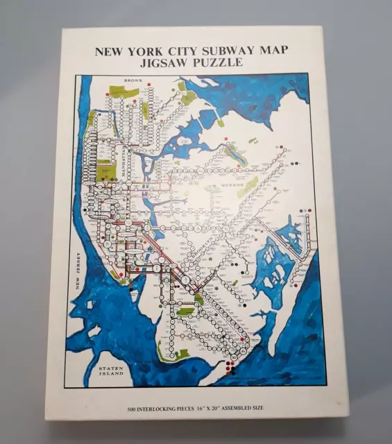 Vtg Gameophiles 500 Piece Jigsaw Puzzle 16" x 20" New York City Subway Map 1971