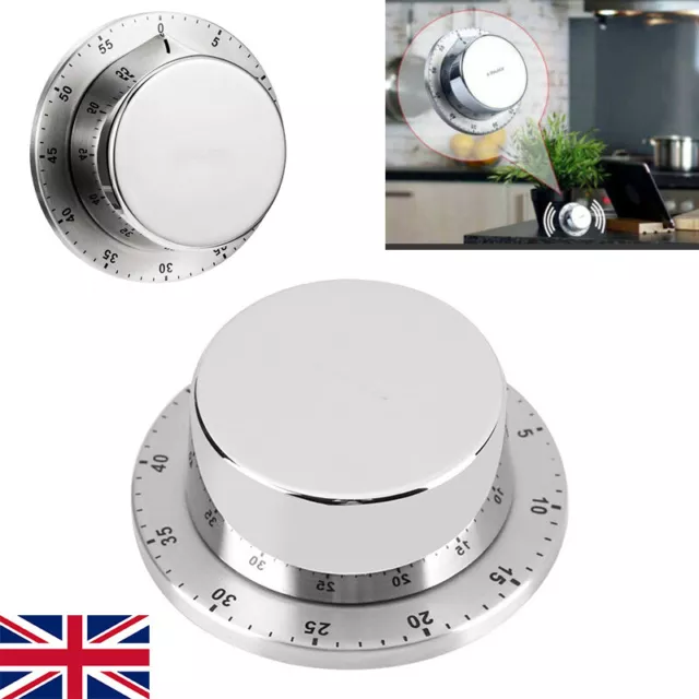 Stainless Steel Magnetic Kitchen Mechanical Alarm Timer Cooking Countdown Clock