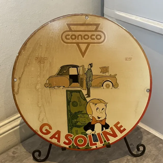 Vintage Conoco Gasoline Porcelain Sign Gas Oil Lube Station Service Pump Motor