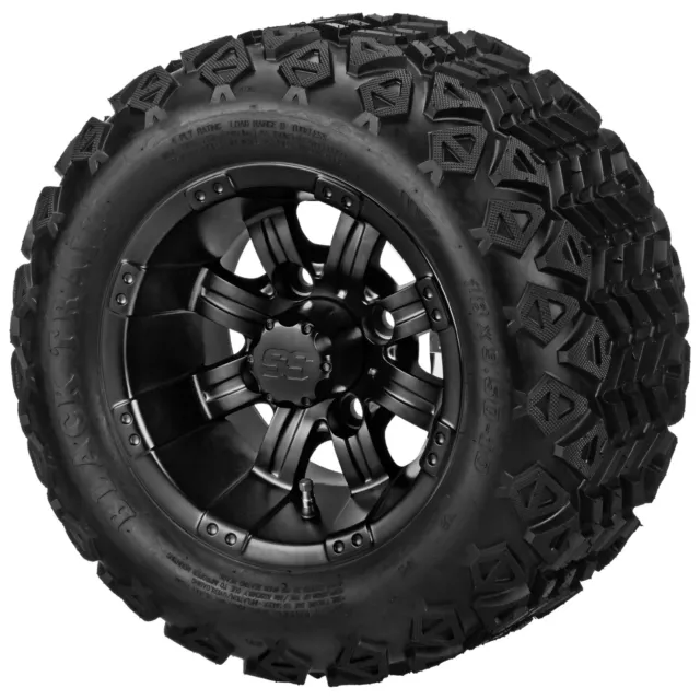 4 Golf  Cart 18X9.50-10 All-Terrain Tires on 10x7 Matte Black Tempest Wheels
