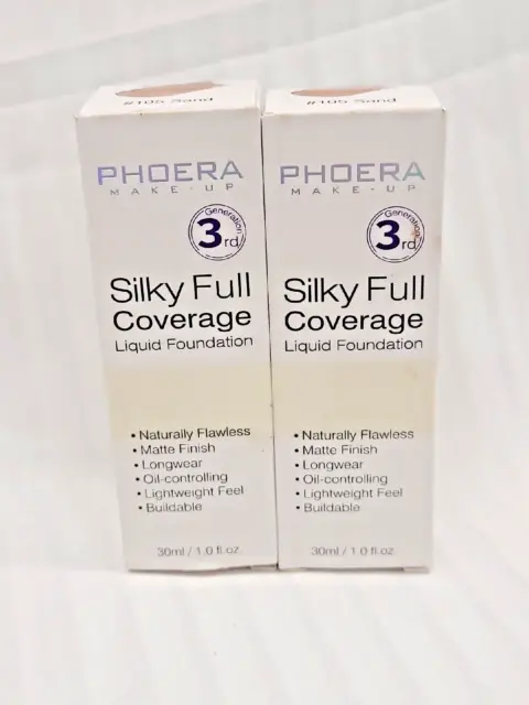 2 Lot - Phoera Foundation Makeup Full Coverage Liquid Base Brighten Long Lasting