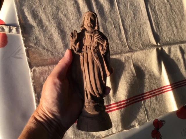 Très ANCIENNE STATUE BOIS RELIGIEUX SAINT A IDENTIFIER  20cm JESUS reliquaire 19 2