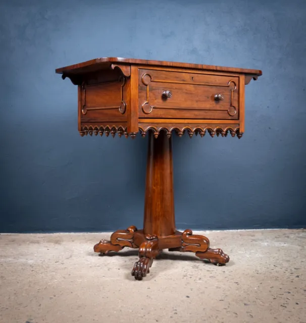Early Victorian Gothic Revival Rosewood & Mahogany Side Table