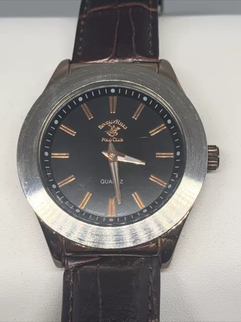 Beverly Hills Polo Club Men’s Watch Black Dial Silver & Rose Gold Tone Leather