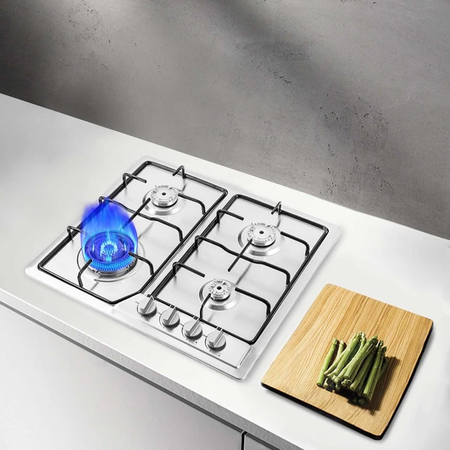 Kangten Plaque De Cuisson Gaz 4 Feux Inox – 58 X 50 Cm – Réchaud Intégré Gaz Naturel/Propane – Puissance Jusqu’à 2,75 KW