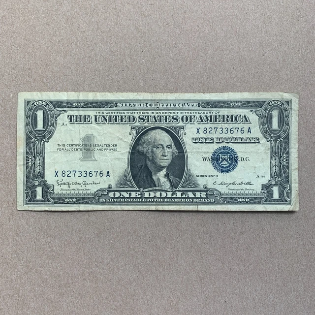 1957 One Dollar Note $1 Silver Certificate Blue Seal Bill US Currency Money
