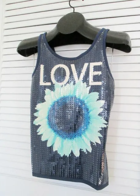 Justice girl tank top 14 blue sequin embellished love daisy polyester sleeveless