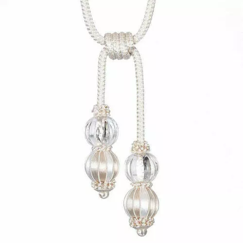 Double Glass Ball Tassel Tie Back in White by Trimland
