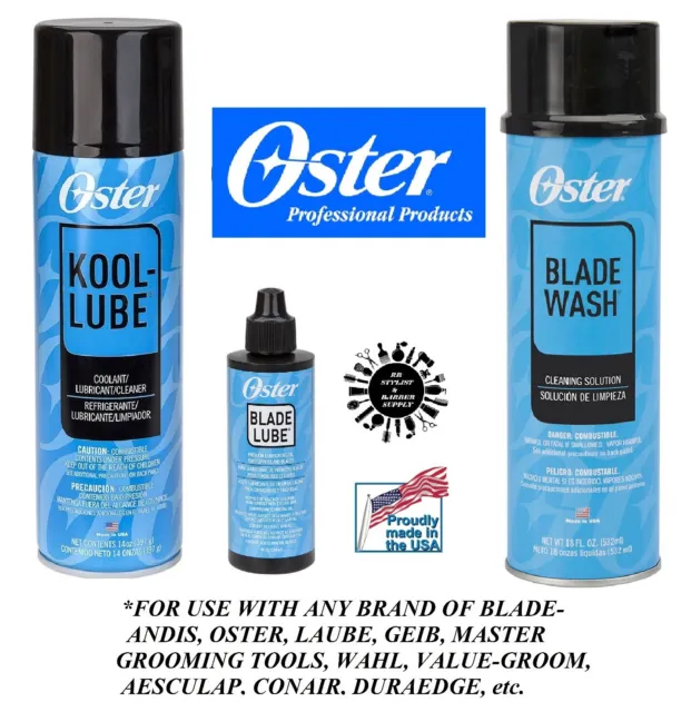 OSTER KOOL LUBE COOLANT SPRAY,BLADE WASH DIP Cleaner&OIL CLIPPER MAINTENANCE KIT