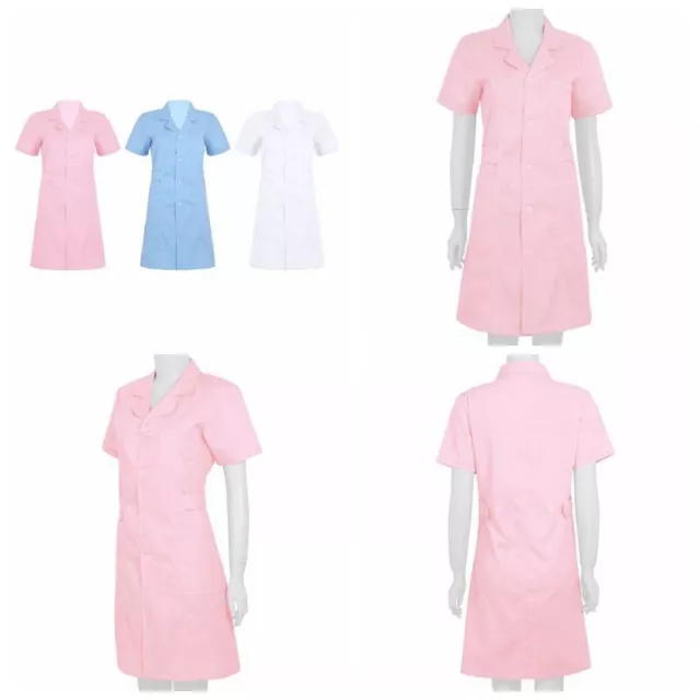 UK iiniim Women Nurse Doctor Uniform Lapel Collar Hospital Doctor Scrub Lab Coat 3