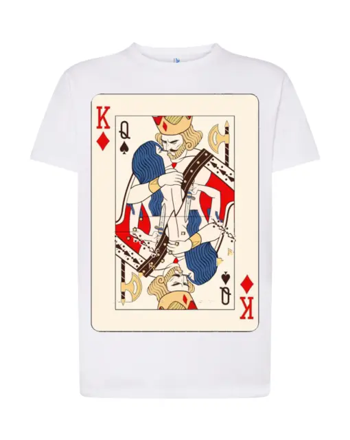 T-shirt Carta da gioco king kiss bacio Queen poker love bianco amore