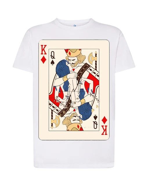 T-shirt Carta da gioco king kiss bacio Queen poker love bianco amore