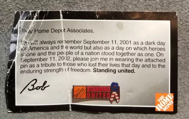 LMH Pinback Pin HOME DEPOT Employee STANDING UNITED We Stand Flag Ribbon 1-3/8"