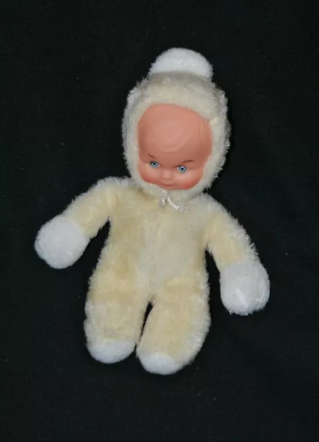 Peluche doudou poupée NOUNOURS vintage ancien jaune blanc capuche 27 cm TTBE