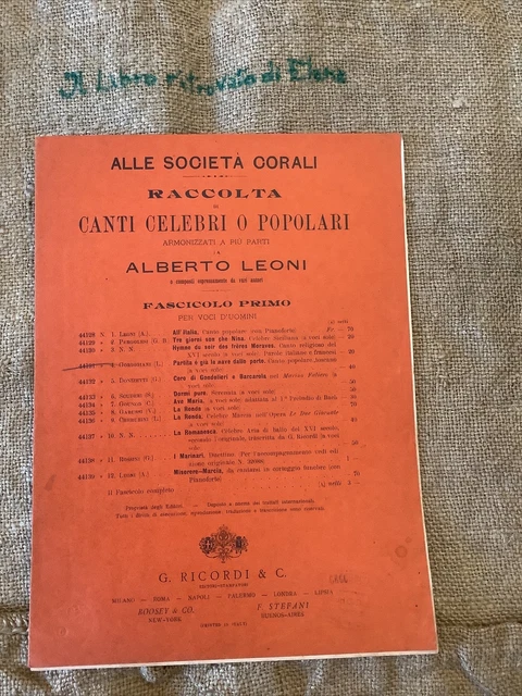 Leoni Spartito raccolta canti celebri popolari Ricordi Partita Già La Nave