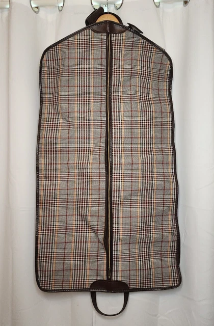 VTG Brown Plaid Full Zip C&C Garment Bag Coat/Dress/Suit Carrier w/ Tag, EUC