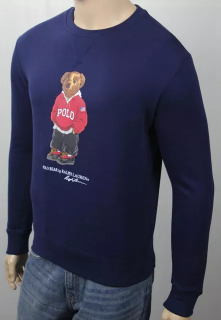 Polo Ralph Lauren Blue Preppy Teddy Bear Pullover Fleece Sweatshirt NWT