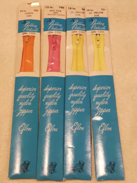 Vintage BELDING CORTICELLI Zippers Lot of 4 Nylon 12"14”18”18" New Old Stock
