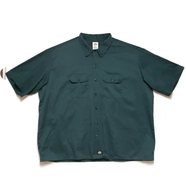 Dickies Work Shirt Mens 4XL Button Up Short Sleeve Green Polyester Blend Pockets