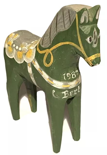 1987 Hand Painted  Not Dipped Carved Sweden Dala Horse Figure Folk Art Sculpture