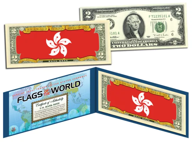 HONG KONG - Flags of the World Genuine Legal Tender U.S. $2 Bill Currency