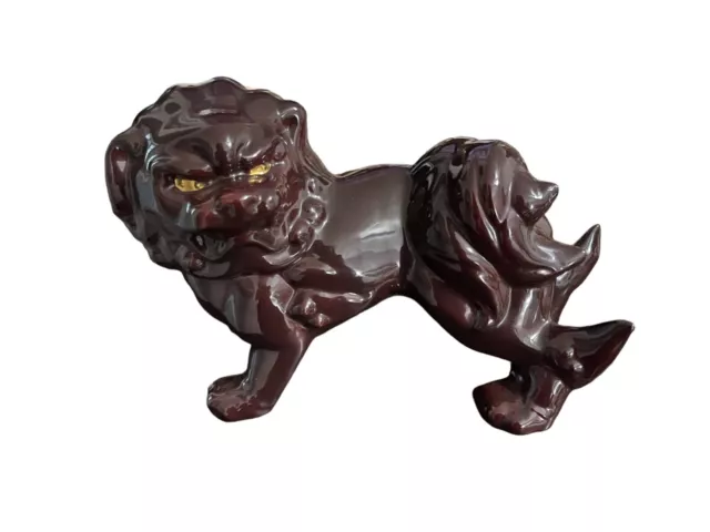 Large Red/Brown Glazed Ceramic Foo Dog/Guardian W/Gold eyes Apprx: 13”W x 9”T