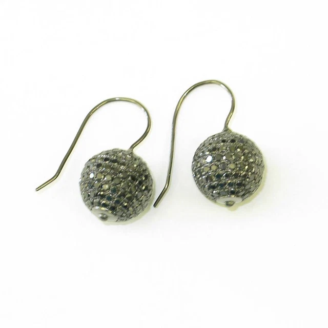 Boucles D'oreilles Vintage Boules Verre Noir - Plaqué Or 14K Sur Fermoir - Occasion Bon état