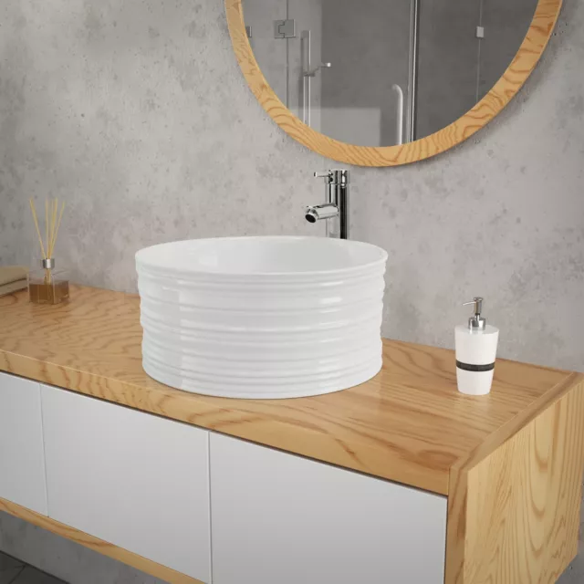 Lavello rotondo in ceramica lavandino da appoggio lavabo bagno Ø 41 x 18 cm