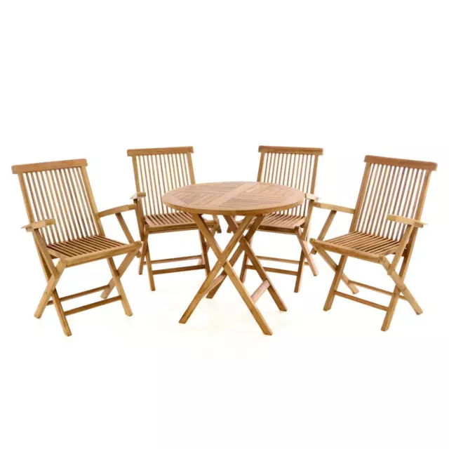 DIVERO Gartenmöbel-Set Terrassenmöbel-Garnitur Sitzgruppe Teakholz Tisch Ø 80cm