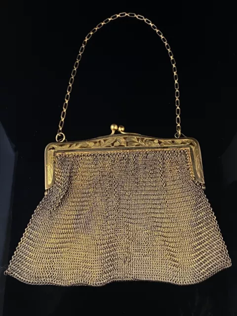 Borsa antica Art Déco rete dorata placcata oro borsa flapper