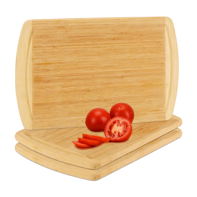 3x Planches découper en bambou avec récupérateur jus planche de service cuisine