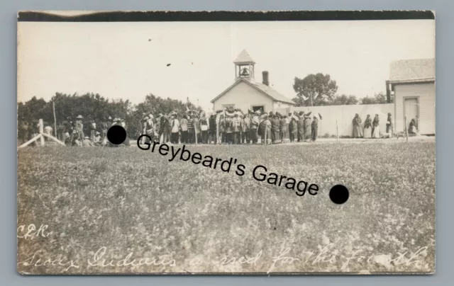 RPPC Sioux Native American Indians 4th of July School SD Real Photo Postcard