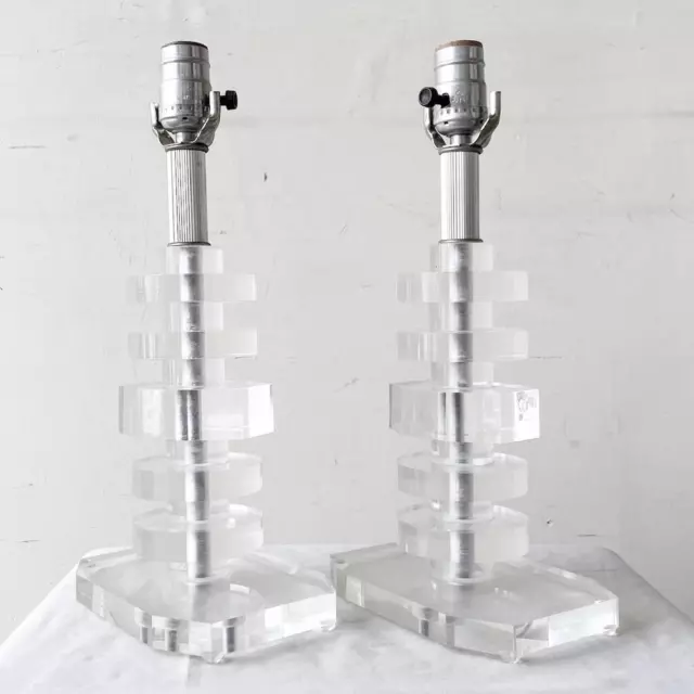 Mid Century Modern Stacked Lucite Table Lamps - a Pair