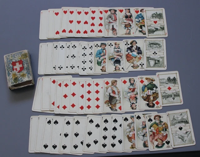Antique B. Dondorf No.190 Whist-Karten (Playing Cards) with Box, Swiss Costumes Antique B. Dondorf No.190 Whist-Karten (Playing Cards) with Box, Swiss Costumes