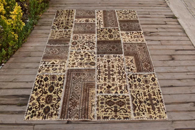 Turkish Rug 50''x73'' Vinatge Oriental 4x6 Rug Patchwork Oushak Rug 128x186cm