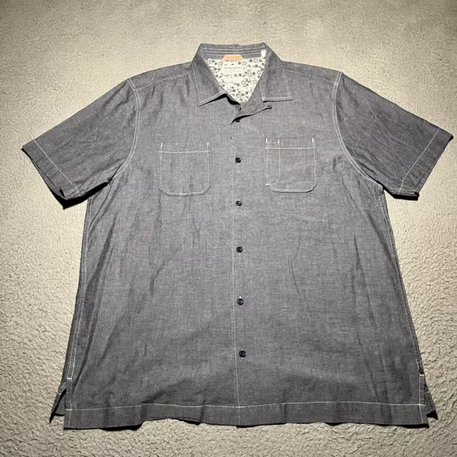 Tommy Bahama Island Modern Fit Chambray Shirt Mens XL Blue Gray Short Sleeve