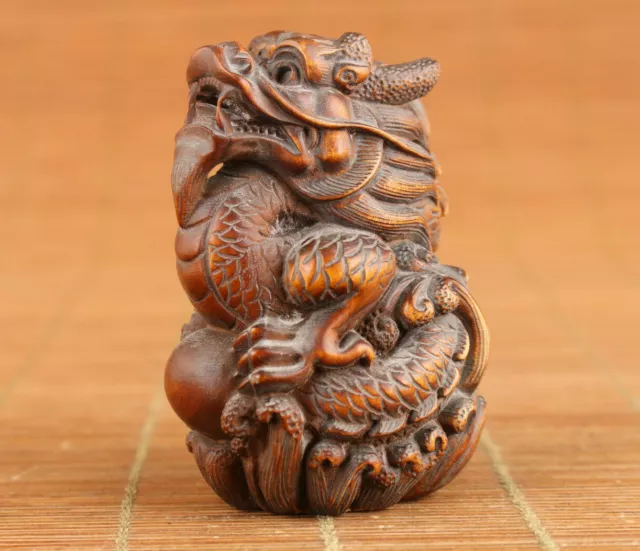 Chinese boxwood dragon figure Statue Tea pet collectable hand piece