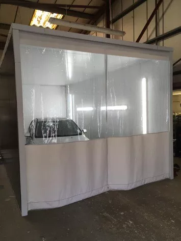 Clear & White Shot Blasting Workshop Curtains Turn Buttons & Hook And Loop!